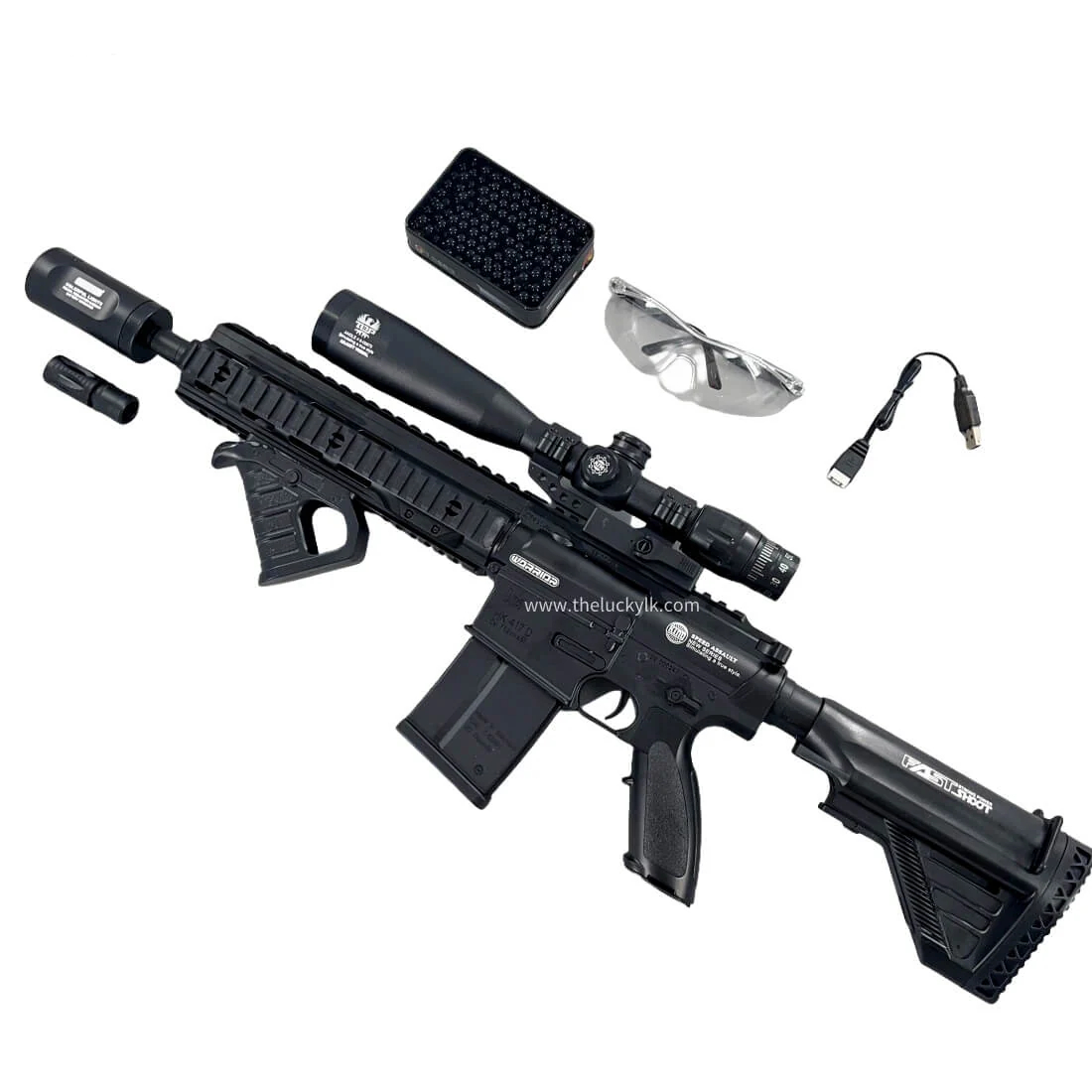 Exquisite Engraving HK417 Gel Blaster High Rate of Fire  Smooth Shooting With 7 Colors of Lighted Silencer