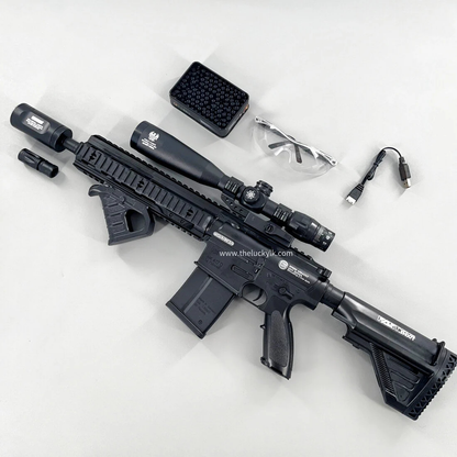 Exquisite Engraving HK417 Gel Blaster High Rate of Fire  Smooth Shooting With 7 Colors of Lighted Silencer