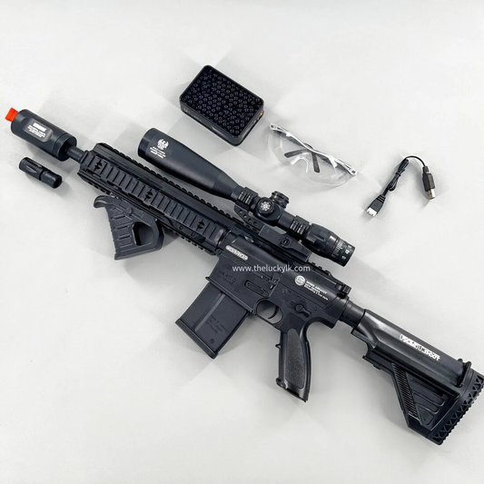 Exquisite Engraving HK417 Gel Blaster High Rate of Fire  Smooth Shooting With 7 Colors of Lighted Silencer