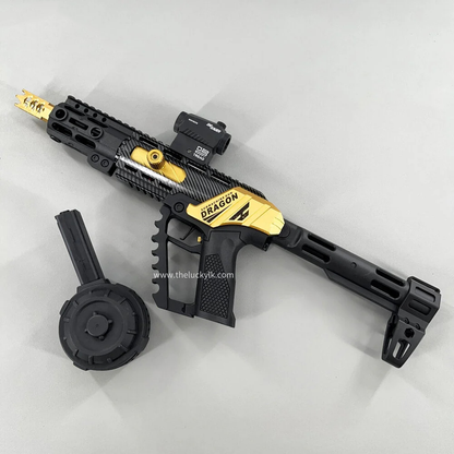 Carbon Fiber Gold Dragon MK17 Gel Blaster Equipped With A Multicolor Illuminated Suppressor