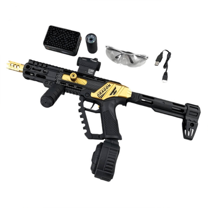 Carbon Fiber Gold Dragon MK17 Gel Blaster Equipped With A Multicolor Illuminated Suppressor
