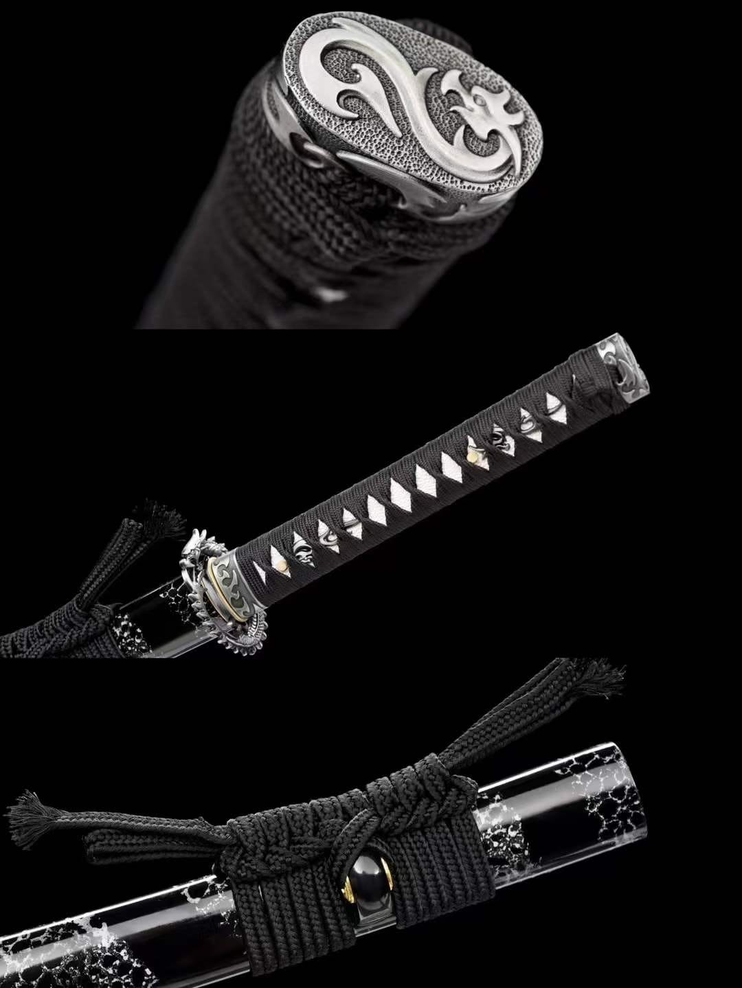 Damascus Samurai Katana [Silver Dragon Fighting Sword]