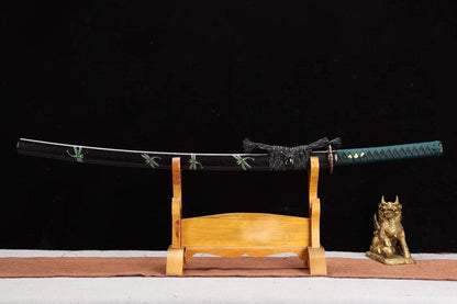 Hand Forged Japanese Samurai Katana Dragonfly Specialty leaf pattern burnishing blade