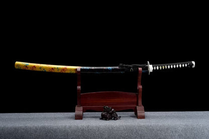 Hand Forged Japanese Samurai Katana Eagle Carbon steel Blackened blade engraving