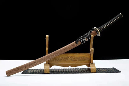 Hand Forged Japanese Samurai Katana Qi Gan Pattern Steel Wooden color