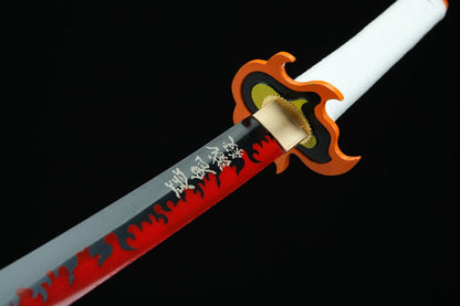Handmade Anime Katana Demon Slayer Kyojuro Rengoku Nichirin Sword 1045 High Carbon Steel White