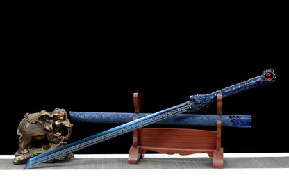 Handmade Blue Flame High Manganese Steel Chinese Sword