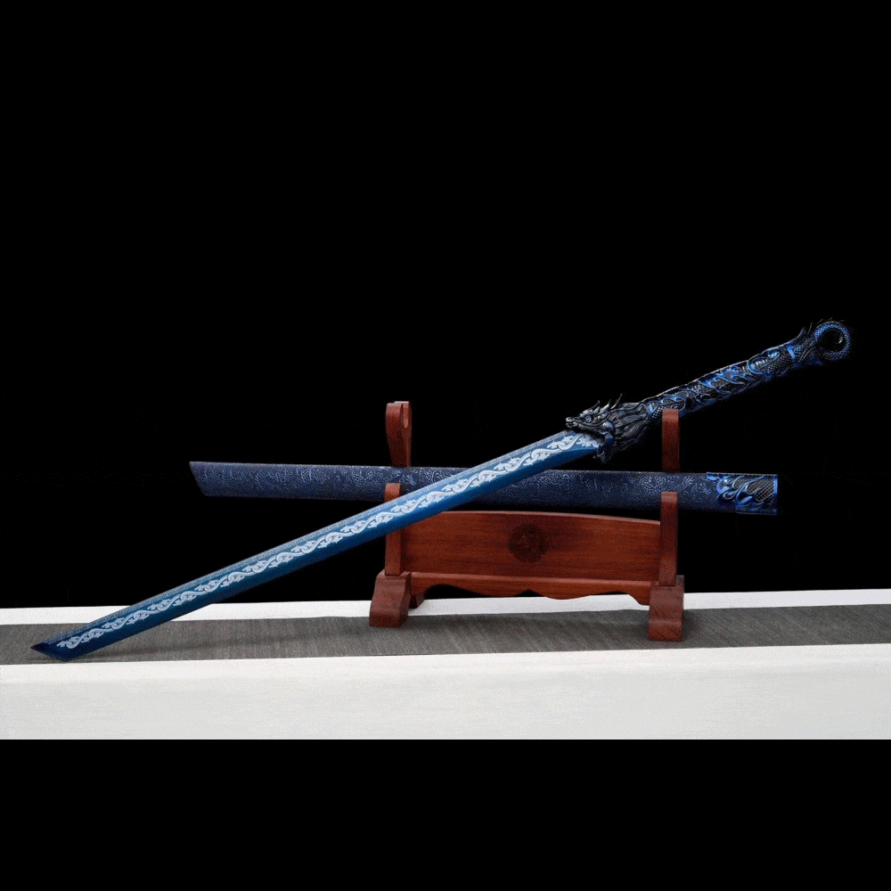 Handmade Dragon Flame Battle Blade Chinese Sword With Blue Blade
