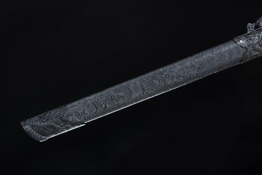 Handmade High Manganese Steel Ink Dragon Chinese Sword With black Sheath