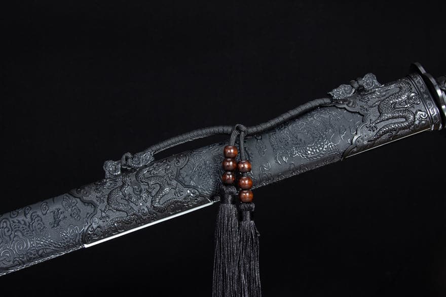 Handmade High Manganese Steel Ink Dragon Chinese Sword With black Sheath
