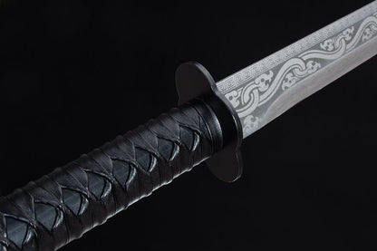 Handmade High Manganese Steel Ink Dragon Chinese Sword With black Sheath