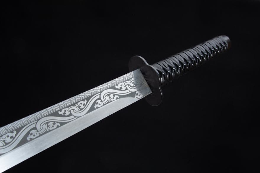 Handmade High Manganese Steel Ink Dragon Chinese Sword With black Sheath