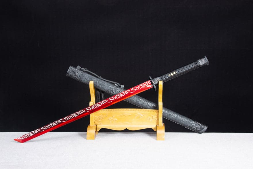 Handmade High Manganese Steel Red Flame Chinese Sword With Red Blade