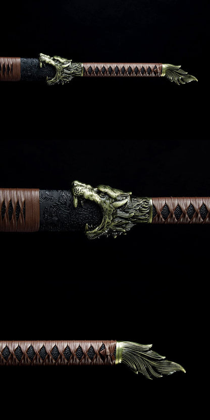 Handmade High Manganese Steel Thorny Dire Wolf  Chinese Sword With Black Sheath