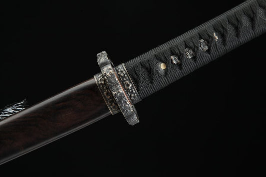 Handmade Japanese Tachi Odachi Sakura Pattern Steel High Ebony