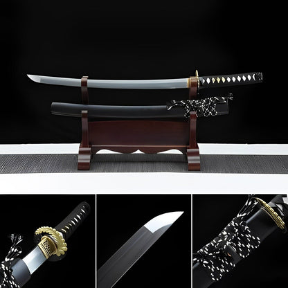 Handmade Japanese Wakizashi Black Moon Damascus Steel