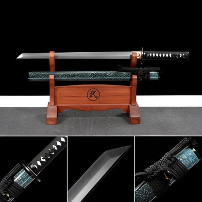 Handmade Japanese Wakizashi Green Steel Shadow T10 burned edge