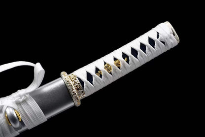 Handmade Japanese Wakizashi White Dragon Chant Short Sword Blue Blade